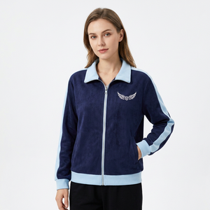 Chaqueta Azul Marino para Hombre con Ribete Azul Claro, Logotipo de Alas Bordado, Cierre de Cremallera, Ropa Deportiva Informal para Otoño - Product Image 4