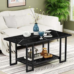Table basse moderne en marbre avec étagère en métal, pour salon, canapé, mobilier de maison, rangement intérieur, bureau noir, pour ordinateurs - Product Image 6