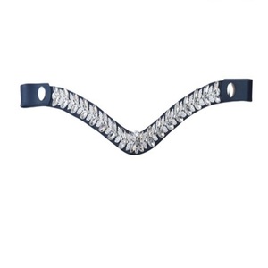 Diadema de cuero negro inglés personalizada con cristales transparentes en forma de hoja y cadena brillante, decorativa, para caballo, en tallas full y cob. - Product Image 2