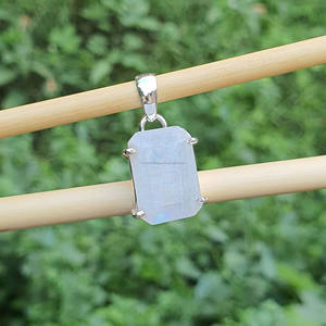 Colgantes de Plata de Ley 925 de Lujo con Piedra Lunar Arcoíris Natural, Engaste Clásico Rectangular, Chapado en Oro, Joyería de Boda - Product Image 5