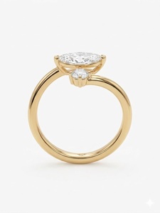 Bague de fiançailles en or rose massif 18 carats avec diamant de laboratoire motif feuille et alliance assortie, bague en diamant motif tulipe - Product Image 5