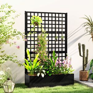 Fioriera Rialzata Nera Zincata 109x41x178 cm con Spalliera per Piante Rampicanti e Ortaggi - Product Image 2