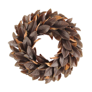 Couronne de magnolias moderne avec des feuilles épaisses et densément superposées, brillantes, bicolores, marron foncé et cuivre doré - Product Image 1