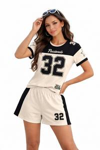 Ensemble short 2 pièces pour femmes, style sportif, color block, imprimé numéro, t-shirt à col rond, tenue d'été décontractée - Product Image 5