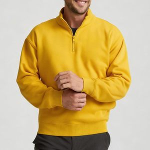 Nouveau design 2026 – Sweat-shirt polaire demi-zip pour homme, couleur jaune, coupe oversize, col montant, fermeture éclair quart de tour, en promotion - Product Image 3