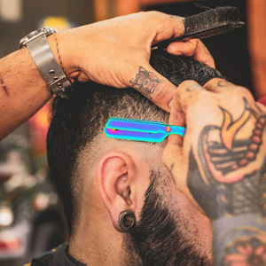 Navaja de afeitar profesional de doble filo con soporte para el dedo, plegable, para barba, cejas y bigote, diseño para barba - Product Image 4