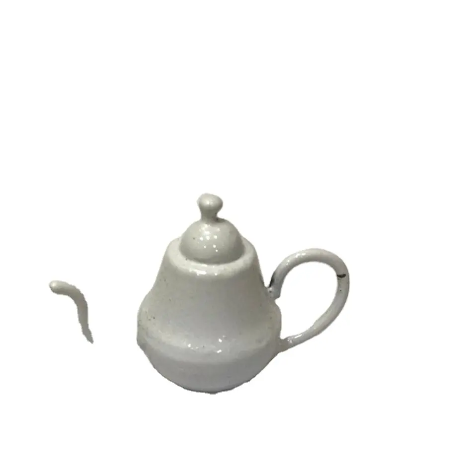 מבריק לבן מתכת קטן מיניאטורי כד מים סט עם כוס עבור בית בובות מיניאטורות מטבח 1/12 בקנה מידה מיניאטורות