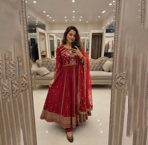 Indian Trendy Simple Natural Fashion Women Anarkali Salwar Kameez Embroidered Dupatta Wedding Party Wear Reversible Quick Dry - Product Image 1