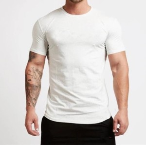 Camiseta de Hombre Gris, Corte Ajustado, Manga Corta, Cuello Redondo, Algodón Jersey, Color Sólido, Transpirable, Tejido de Punto, Largo Regular, OEM ODM - Product Image 4