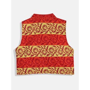 Kurta Amarilla para Niños con Dhoti y Chaqueta, Estampado Completo, Mangas Largas, Estilo Étnico, Poliéster, para Bodas y Fiestas - Product Image 5