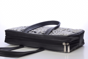 Hand Embroidered Folk Art Black <b>Tote</b> <b>Bag</b> with Tatami Stitches <b>Silver</b> Floral Pattern Unisex Adult Style Durable Silk Material - Product Image 3