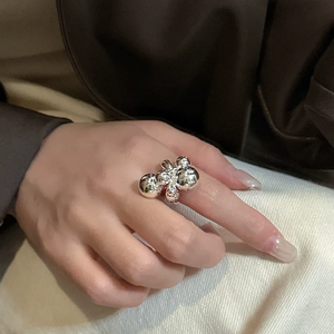 Bague en argent sterling S925 style coréen avec perle ronde et goutte d'eau, bague boule tendance style blogueur - Product Image 4