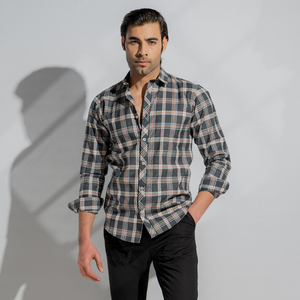 Chemise décontractée à carreaux pour homme, manches longues, col rabattu, respirante, 100% coton, pour l'automne - Product Image 1