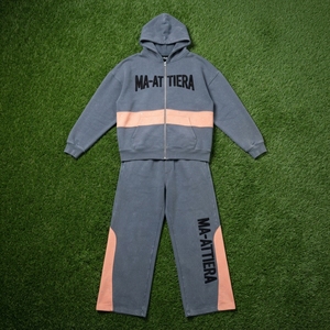 Conjunto de Sudadera con Capucha y Cremallera Gris Naranja para Hombre y Pantalones de Pierna Ancha con Paneles en Contraste y Detalles de Tachuelas, Chándal Estilo Urbano, Personalizado OEM ODM - Product Image 6
