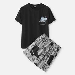 ชุดเซ็ตเสื้อยืดแขนสั้นและกางเกงขาสั้นลายการ์ตูนสำหรับผู้ชายขายส่ง ฤดูร้อน 2 ชิ้น สวมใส่สบาย ระบายอากาศได้ดี รับสกรีนโลโก้ - Product Image 1