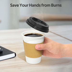 Confezione da 100 Bicchieri di Carta Isolati da 16 oz per Caffè Caldo, Spessi e Resistenti, Usa e Getta con Coperchi Antigoccia e Manicotti - Product Image 3