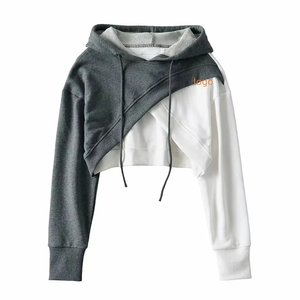 Sudadera con Capucha Corta de Algodón y Felpa con Logotipo Personalizado de Alta Calidad al por Mayor, con Mangas de Diferentes Colores - Product Image 5