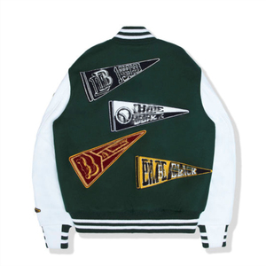 Veste universitaire pour homme, verte et blanche, avec broderie de la lettre B, style preppy, col rabattu, coupe classique, vêtement d'hiver - Product Image 2