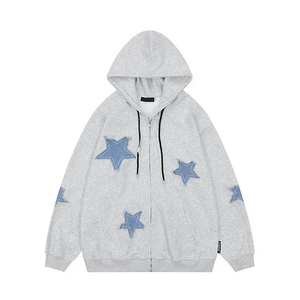 European American Style <b>Men's</b> 100% Cotton Breathable V-neck Loose Fit Embroidered Star Pattern Autumn <b>Cardigan</b> Sweatshirt <b>Pocket</b> - Product Image 6