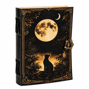 Moon Leather Hardcover Journal Grimoire Phases Spell Book Shadows <b>Diary</b> Antique Deckle Edge Vintage Paper Sketchbook 100 Sheets - Product Image 1