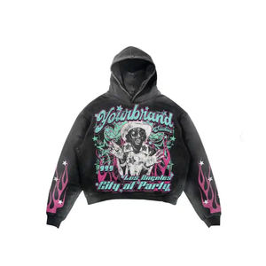 Sweat à capuche oversize en coton 100% French Terry 600 g/m² avec logo personnalisé, coupe courte et délavée à l'acide, style streetwear pour homme - Product Image 1