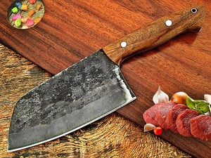Custom Handmade Forged Carbon Steel Cleaver <b>Knife</b> Wood Handle Leather Sheath 8in 3.0mm Thick Blade Extra <b>Sharp</b> Modern Dishwasher - Product Image 1