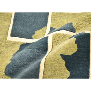 Luxury Hand-Tufted Wool Geometric Grid Area <b>Rug</b> 9x12 Modern Abstract Block Pattern in Olive Green Charcoal <b>Grey</b> & Ivory - Product Image 5