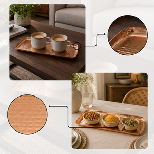 Plateau de service en cuivre de qualité supérieure 12x5 pouces |   Plateau rectangulaire en métal martelé pour table à manger, service, décoration de cuisine, organisateur - Product Image 4