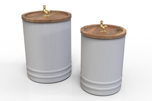 Contenants de stockage alimentaire en métal, forme cylindrique, couvercle en bois, hermétiques, résistants à l'humidité, préservation de la fraîcheur en cuisine, design minimaliste - Product Image 5