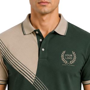 Polo personnalisé vert forêt et beige pour homme, manches courtes, décontracté, pour le golf, OEM, marque privée, respirant, uniforme, vente en gros - Product Image 5