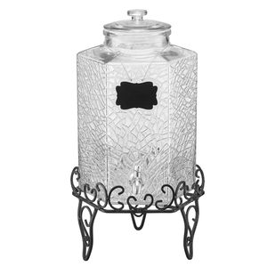 Dispenser per Bevande da 2,5 Galloni con Rubinetto in Acciaio Inox, Dispenser per Succhi in Vetro su Supporto Metallico per Feste, Refrigerazione - Product Image 1