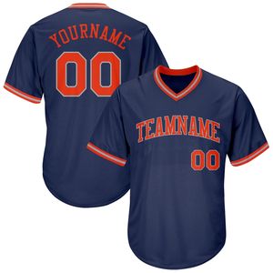 Camiseta de Béisbol Personalizada con Cuello en V, Azul Marino, Manga Corta para Hombre, Nombre del Equipo Impreso, Ropa Deportiva de Poliéster que Absorbe la Humedad - Product Image 2
