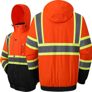 Chaqueta de Seguridad Invernal de Alta Visibilidad Naranja y Negra, Chaqueta de Trabajo con Capucha Reflectante, Ropa de Protección Industrial Resistente a la Intemperie - Product Image 1
