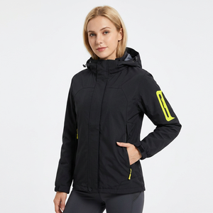 Men's Waterproof Winter Jacket Hooded Solid Black With Yellow Logo On Sleeve Sporty Style Zipper Closure - Product Image 4