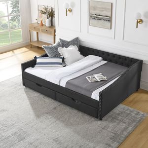 Divano letto imbottito trapuntato Queen Size con cassetti, 84.5x63.5, braccioli con borchie color rame e schienale a bottoni - Product Image 3
