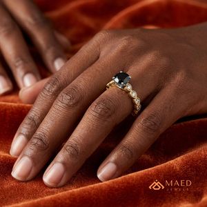 Gold Plated Black Moissanite Cut Engagement <b>Ring</b> for Women Prong Halo Accent Wedding Band Unique Bridal Jewelry Gift Party - Product Image 5
