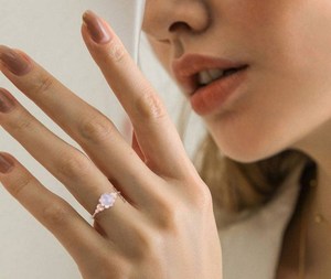 Dainty Round White <b>Opal</b> <b>Ring</b> for Women 14K Rose Gold <b>Opal</b> Stacking <b>Ring</b> Cubic Zirconia Gemstone Jewelry Minimalist Wedding Band - Product Image 2