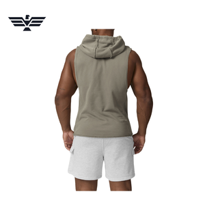 Sweat-shirt à capuche sans manches noir pour homme, coupe classique, pull-over uni, débardeur 100% coton, séchage rapide, hiver - Product Image 4