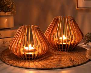 Lampe à bougie en bois artisanale, porte-bougie décoratif et centre de table pour cadeaux de Noël et d'anniversaire - Product Image 3