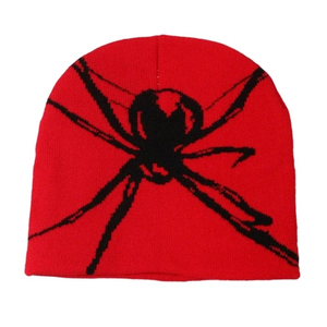Gorro de punto Y2K de acrílico con estampado jacquard integral de calavera Mea Culpa y araña roja y negra, gorro de invierno estilo streetwear - Product Image 2