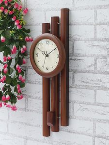 Modern <b>Large</b> Brown Wooden Quartz Wall <b>Clock</b> Round Analog Decorative 3 Dial Design for Living Room Bedroom - Product Image 3