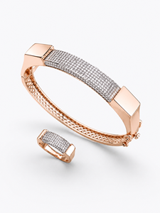 Men's <b>Rose</b> <b>Gold</b> Plated Classic Key Shape Diamond Bezel Setting Cuff Bracelet Alloy Jewelry Party Wear - Product Image 3