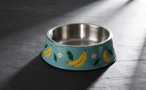 Bol à nourriture pour animaux de compagnie en émail imprimé banane jaune mignon, base antidérapante, gamelle en acier inoxydable pour chien et chat, vente en gros d'articles pour animaux de compagnie - Product Image 3