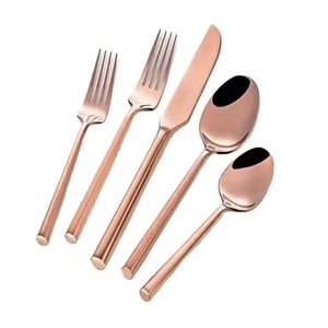 Ensemble de couverts de table haut de gamme 5 pièces en acier inoxydable avec manche rond imitation marbre blanc et doré pour mariage et réceptions - Product Image 3