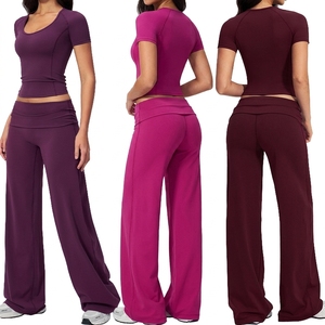 Conjunto Deportivo para Mujer, Personalizado, Transpirable, de Secado Rápido, Elástico en Cuatro Direcciones, Top Corto con Cuello Cuadrado y Pantalones Anchos de Cintura Alta - Product Image 5