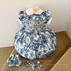 Vestido Vintage para Niñas, Estilo Hombros Descubiertos, Largo hasta la Rodilla, con Mangas Abullonadas y Estampado de Papá Noel, 100% Algodón Ecológico, Servicio OEM/ODM - Product Image 3