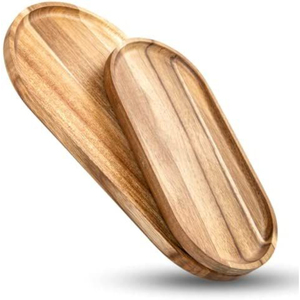 WoodenTray Oval Shape Natural Finish Elegant Design For Residential Use Food Contact Safe Serving wooden Tray - Product Image 1