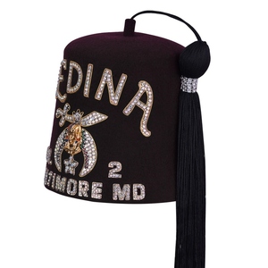 Premium Shriners Maroon Fez Cap White Rhinestone Embellishment Custom Embroidered Regalia - Product Image 2
