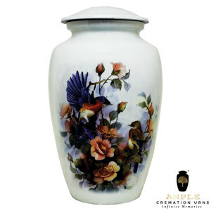 Urna Funeraria Floral con Diseño de Pájaro para Cenizas Humanas |   Urna Funeraria Metálica para Adultos |   Memoriales Decorativos Ecológicos y Duraderos de 220 Pulgadas Cúbicas - Product Image 2