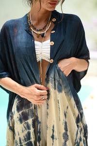 Vestido Maxi de Algodón con Estampado Tie Dye Azul y Blanco Estilo Boho para Mujer, Sin Mangas, Casual, para la Playa, Vacaciones de Verano - Product Image 4